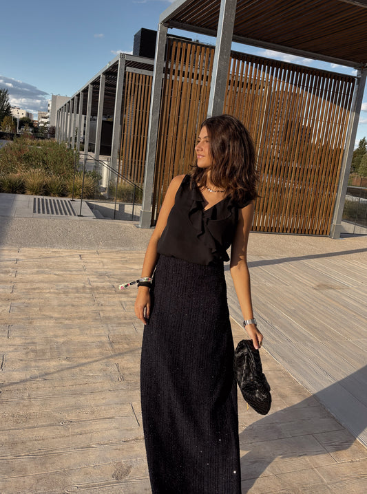 Falda invitada lentejuelas azul marino