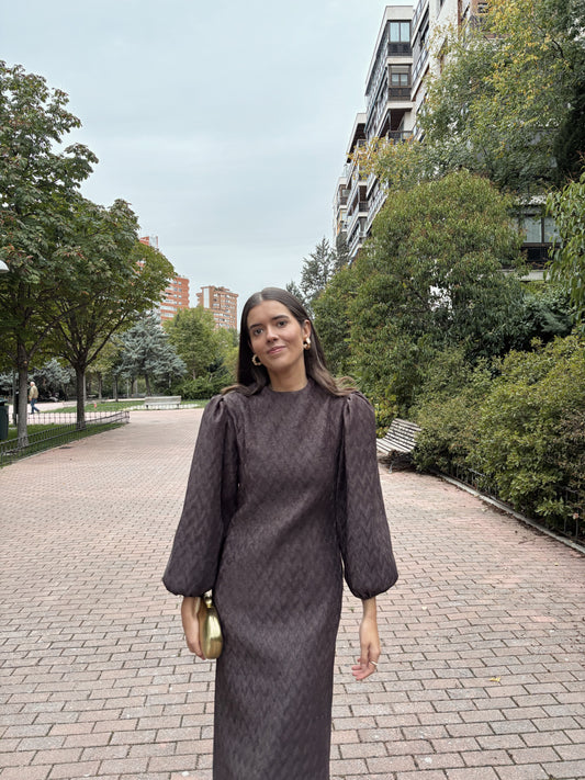 Vestido Manga Abullonada marrón