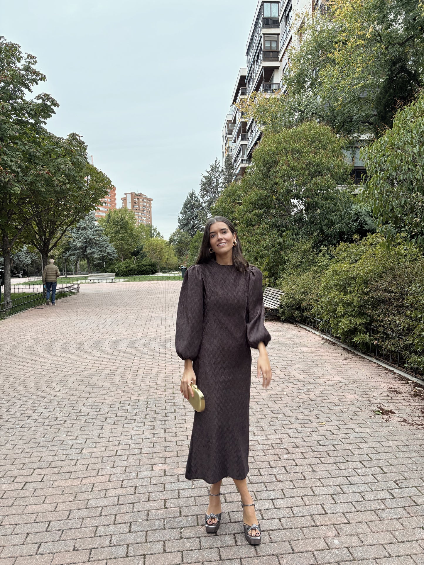 Vestido Manga Abullonada marrón