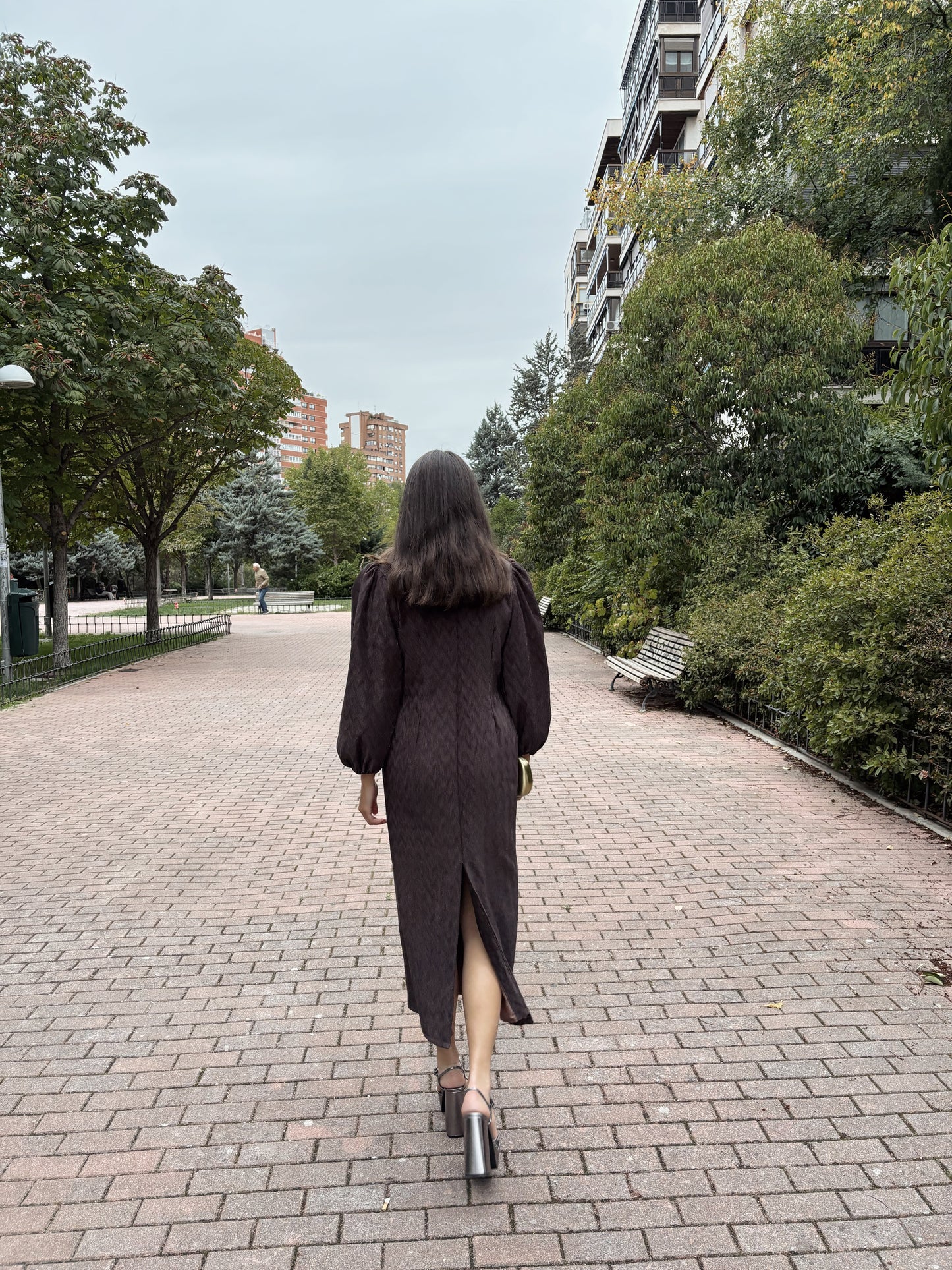 Vestido Manga Abullonada marrón