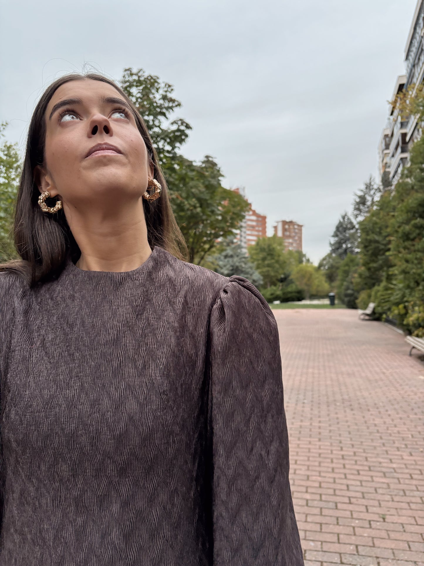 Vestido Manga Abullonada marrón